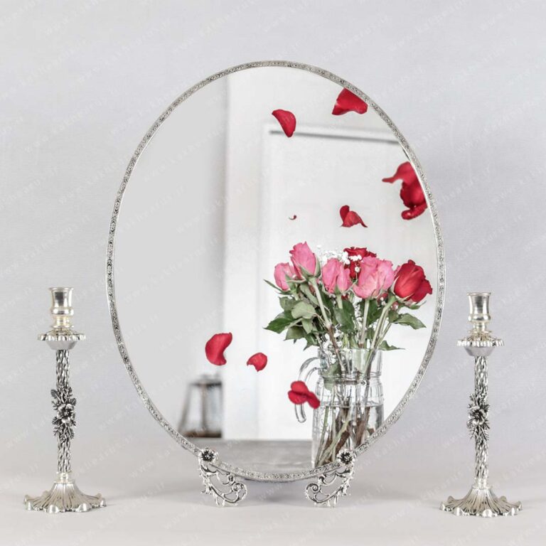 آینه و شمعدان عروس با آبکاری نقره مدل نسیم 40