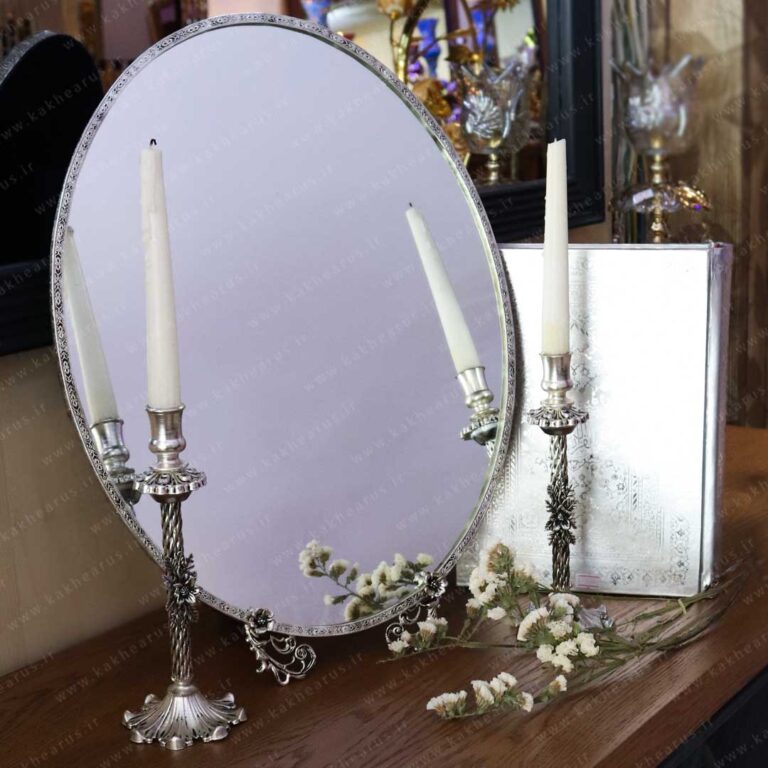 آینه و شمعدان عروس با آبکاری نقره مدل نسیم