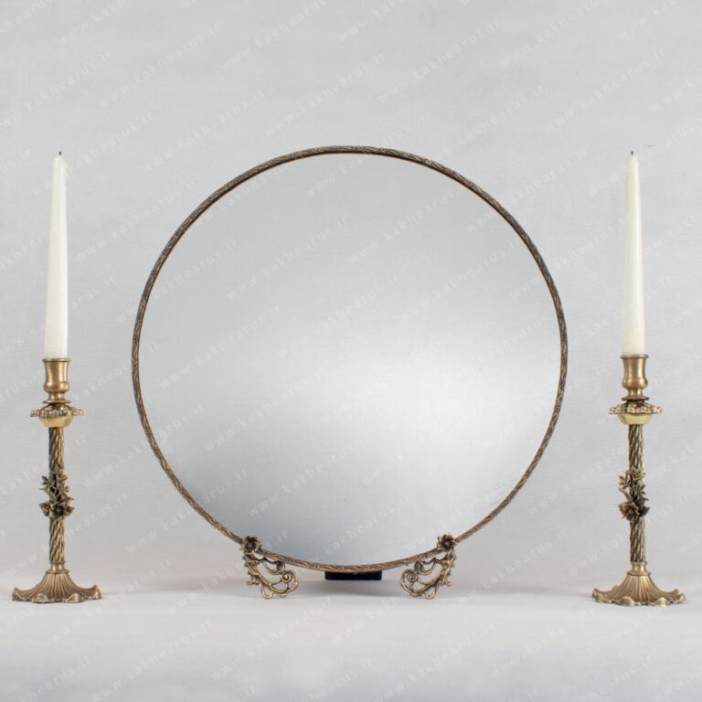 آینه و شمعدان برنجی گرد اهورا مدل کلاسیک