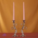 شمعدان مدل عروس به همراه شمع های صورتی