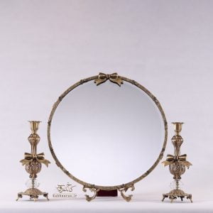 سرویس کامل آینه شمعدان طلایی گرد آنتیک مدل شهرناز 40