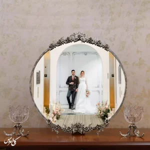 آینه و شمعدان ارزان طرح نقره به همراه تصویر عروس و داماد